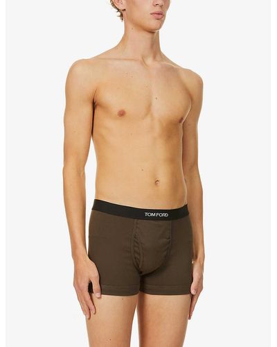 Tom Ford Branded-waistband Fitted Stretch-cotton Trunks - Multicolour