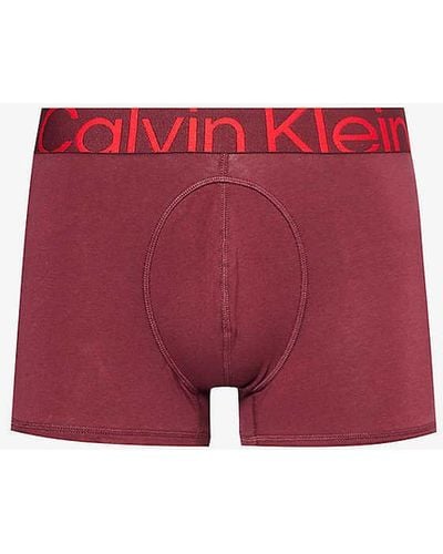 Calvin Klein Branded-waistband Mid-rise Stretch-cotton Trunk - Red