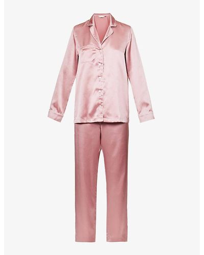 Derek Rose Derek Bailey Piped Silk Pajamas - Pink