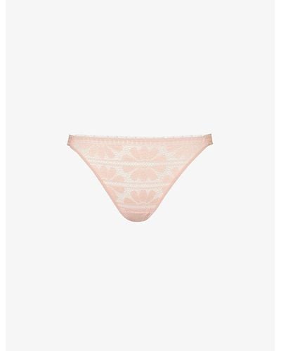 Passionata Sofie Floral-embroidered Stretch-lace Thong - White