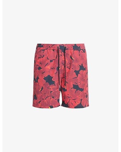 AllSaints Kaza Graphic-print Slim-fit Woven Swimshorts - Red