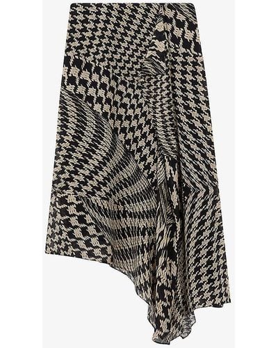 Reiss Oksana Dogtooth-pattern Woven Midi Skirt - Black