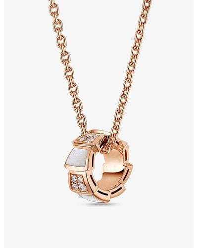 BVLGARI Serpenti Viper 18ct Rose-gold, 0.2ct Diamond And Mother-of-pearl Pendant Necklace - White