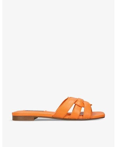 Steve Madden Vcay 807 -strap Flat Leather Sandals - Orange