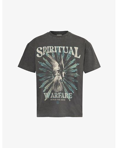 Honor The Gift Spiritual Conflict Graphic-print Cotton-jersey T-shirt - Gray