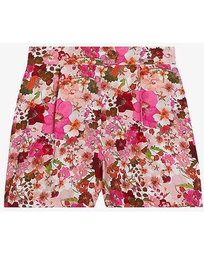 Ted Baker Floral-print High-rise Twill Shorts - Red