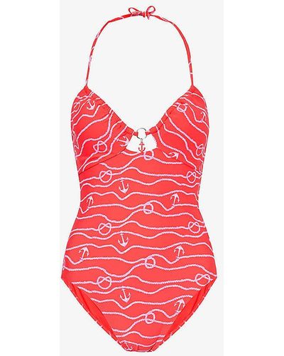 Seafolly Set Sail Graphic-pattern Stretch Recycled-nylon Swimsuit - White