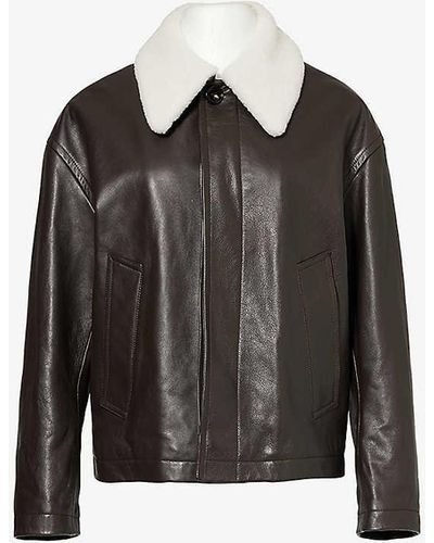 Bottega Veneta Shearling-collar Regular-fit Leather Jacket - Black