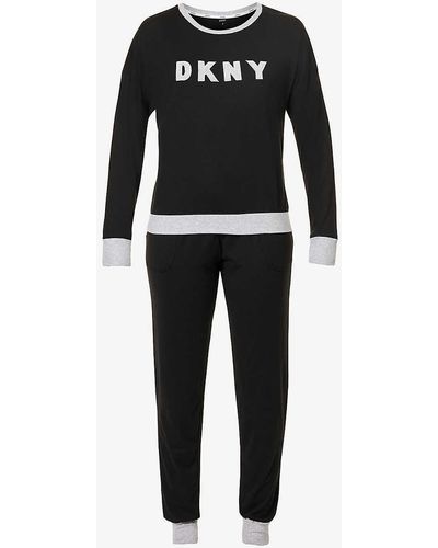 DKNY Branded Long-sleeved Cotton-blend Pyjamas - Black
