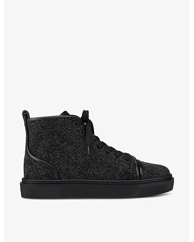 Christian Louboutin Adolon Glitter-embellished Leather High-top Sneakers - Black