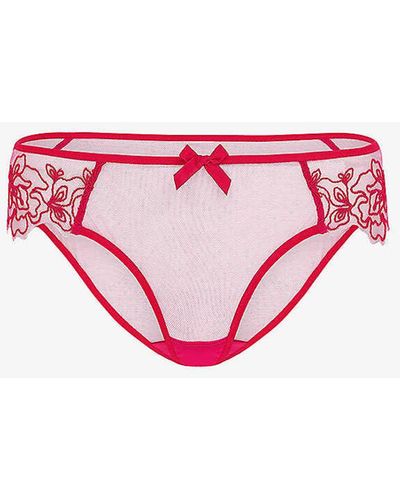 Agent Provocateur Juni Bow-embroidered Mid-rise Woven Briefs - Pink