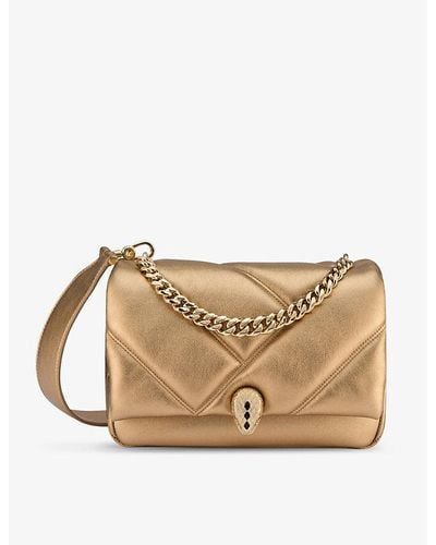 BVLGARI Serpenti Cabochon Maxi Chain Quilted Leather Cross-body Bag - Natural