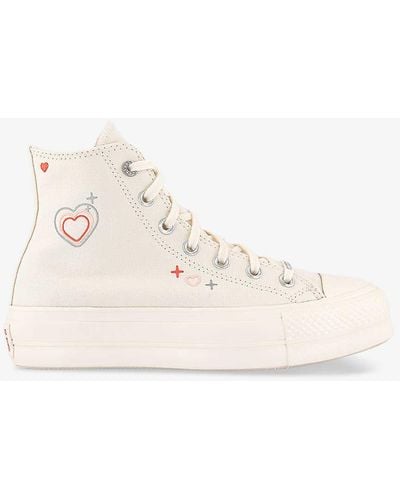 Converse All Star Lift Heart-embellished High-top Flatform Trainers - Natural