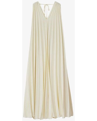 Reiss Loreli Pleated Cape-sleeve Woven Maxi Dress - White
