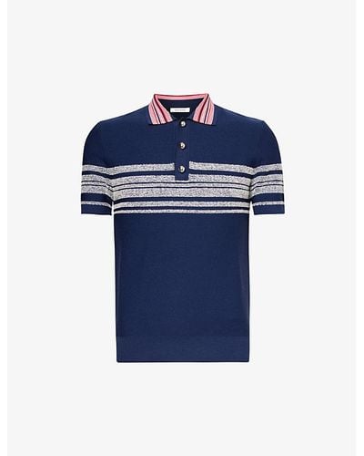 Wales Bonner Dawn Striped Knitted Polo Shirt - Blue