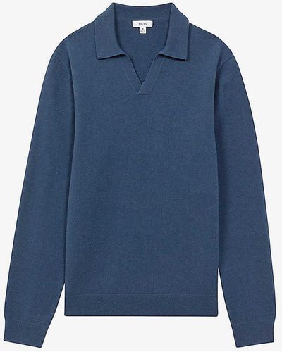Reiss Swifts Open-collar Wool Top - Blue