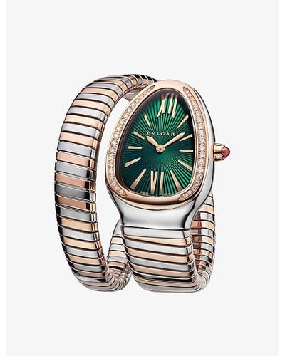 BVLGARI Sp35c4spgd1t Serpenti Tubogas 18ct Rose-gold, Stainless-steel And 0.29ct Diamond Quartz Watch - Green