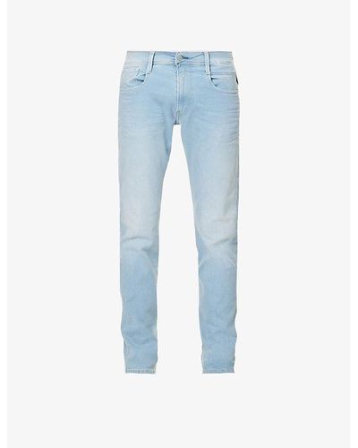 Replay Anbass Faded-wash Tapered Slim-fit Stretch-denim Jeans - Blue