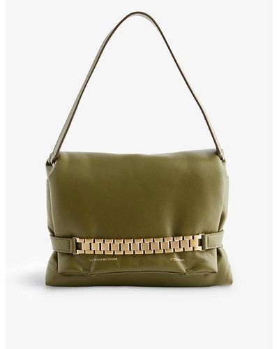 Victoria Beckham Puffy Chain-embellished Leather Pouch Bag - Green