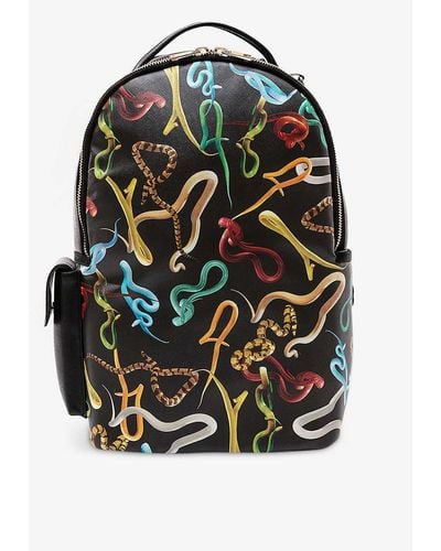 Seletti Wears Toiletpaper Snakes Graphic-print Faux-leather Backpack - Grey