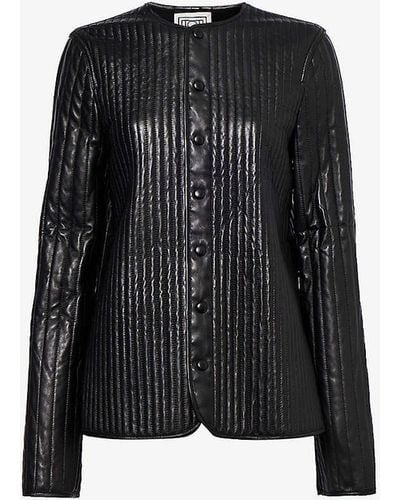Totême Quilted Collarless Leather Jacket - Black