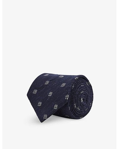 Reiss Francesco Floral-pattern Silk-blend Tie - Blue