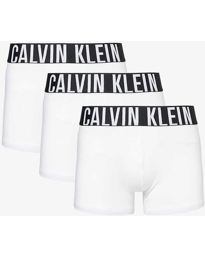 Calvin Klein Logo-waistband Pack Of Three Recycled Cotton-blend Trunk - White