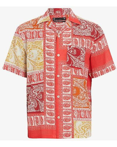 AllSaints Marquee Graphic-print Cotton Shirt - Red