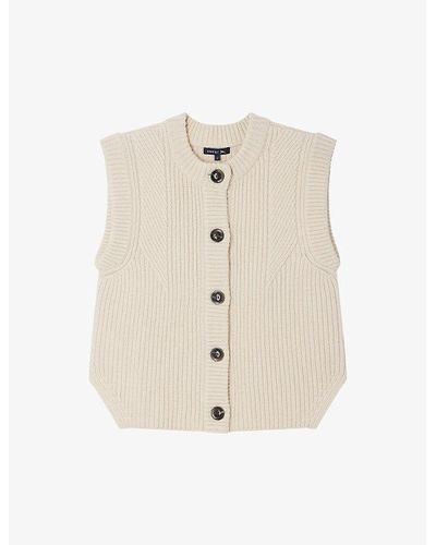 Soeur Amore Round-neck Sleeveless Knitted Cardigan - Natural