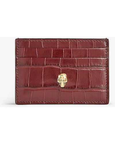 Alexander McQueen Classic Skull Leather Card Holder - Red