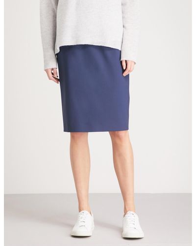 Theory Sea Blue Hemdall Stretch-wool Pencil Skirt