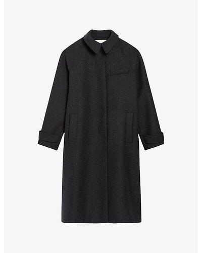 Claudie Pierlot Raglan-sleeve Buttoned-tab Wool-blend Coat - Black