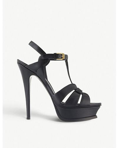 Saint Laurent Black Tribute 105 Patent-leather Heeled Sandals - Blue