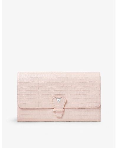 Aspinal of London Removable-insert Patent Crocodile-embossed Leather Travel Wallet - Pink