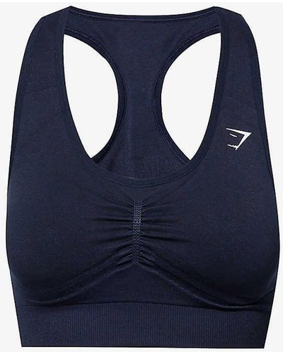 GYMSHARK Branded Scoop-neck Stretch-woven Sports Bra - Blue