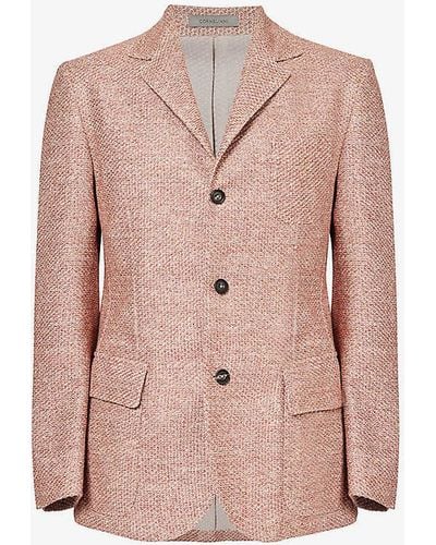 Corneliani Single-breasted Regular-fit Linen And Cotton-blend Blazer - Pink