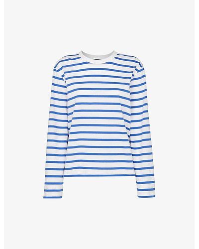 Whistles Relaxed Fit Striped Cotton-jersey Top X - Blue