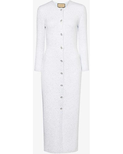 Gucci Round-neck Sequin-embellished Knitted Midi Dress - White