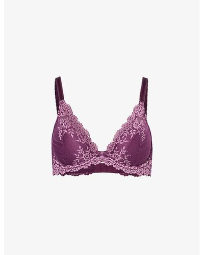 Wacoal Embrace Floral-embroidered Underwired Stretch-lace Bra - Purple