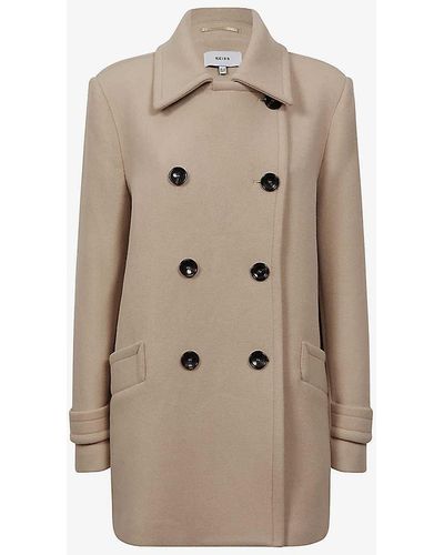 Reiss Maisie Short Double-breasted Woven Coat - Natural