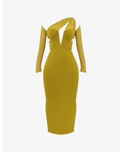 House Of Cb Zahra Plunge-neck Recycled-polyester Maxi Dres - Yellow