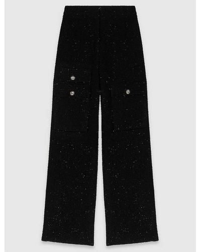 Maje High-rise Flared-leg Tweed Cotton-blend Trousers - Black