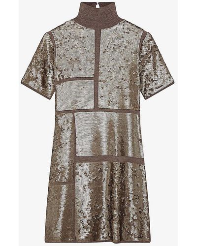 JOSEPH High-neck Sequin-embellished Wool-blend Mini Dress - Natural