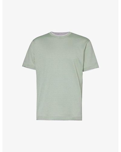 Eleventy Crewneck Ribbed-trim Cotton-jersey T-shirt - Green