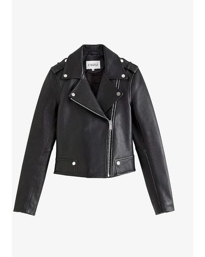 Claudie Pierlot Biker-collar Leather Jacket - Black