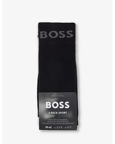 BOSS Logo-print Cotton-blend Knitted Socks Pack Of Two - Black