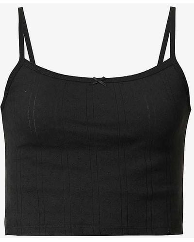 Cou Cou Intimates Picot Bow-embellished Organic-cotton Top - Black