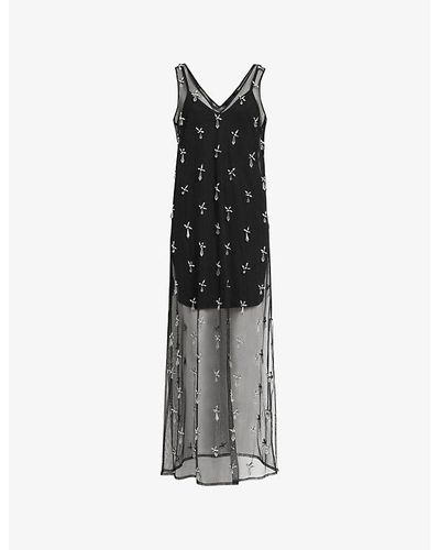 AllSaints Kai Crystal-embellished Sleeveless Woven Midi Dress - Black