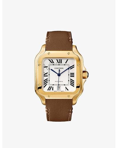 Cartier Crwgsa0042 Santos Large Model 18ct Yellow-gold And Leather Watch - White