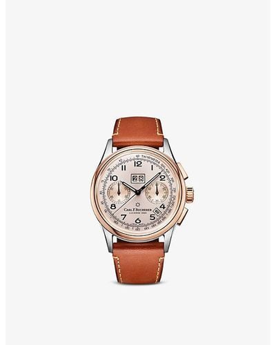 Carl F. Bucherer 00.10803.07.42.01 Heritage Bicompax Annual 18ct Rose Gold-plated Stainless-steel And Leather Automatic Watch - White